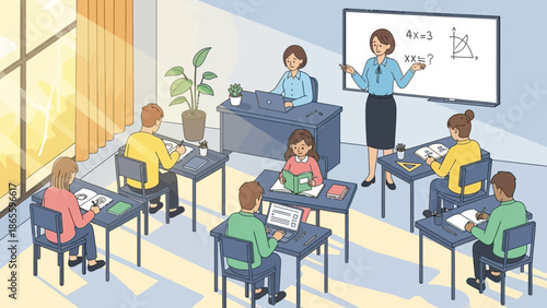 Teacher and Students in Classroom Setting.