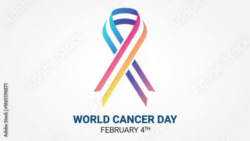 Colorful awareness ribbon for World Cancer Day a symbol of hope and support isolated on a white background with text