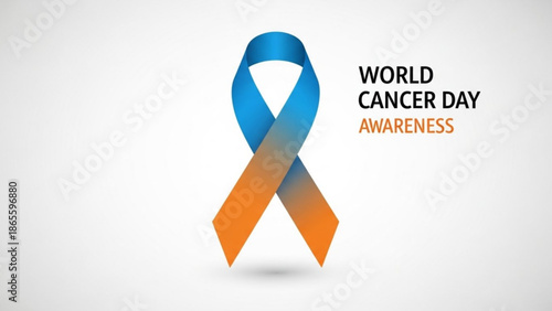 Blue and orange ribbon for World Cancer Day awareness a symbol of hope and support for cancer patients isolated on white background