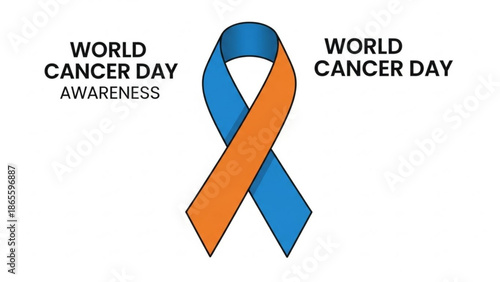 World Cancer Day awareness ribbon in blue and orange symbolizing support and hope for a cure isolated on white background