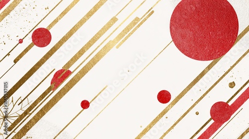 赤い円と金の直線が交差するミニマルな和風モダン素材