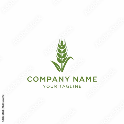 Green Wheat Stalk Logo Design for Agricultural Company Branding.