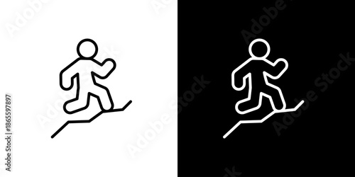 Minimalist outline icon depicting an individual running up an incline, signifying personal growth, career advancement, and goal achievement