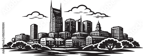Obraz na płótnie Nashville City Skyline Silhouette Black and White Vector Illustration