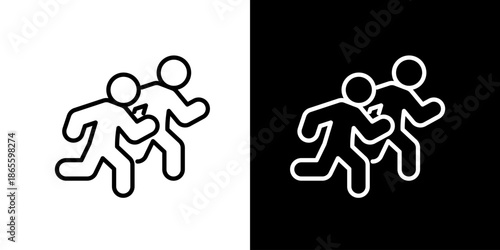 Running figures icon, a graphic representation of people in motion, symbolizing activity and speed