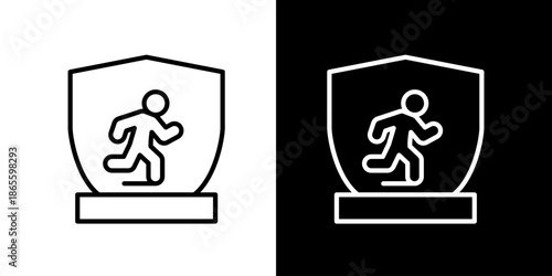 Dynamic Safety and Security Icon Running Person within a Protective Shield Outline