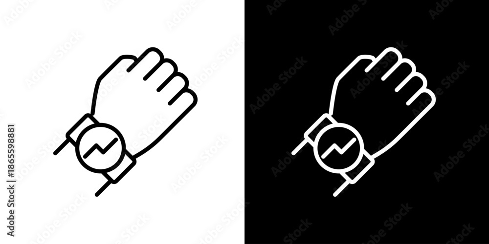 Obraz premium Line icon hand with modern smartwatch showing pulse symbol. Ideal for health monitoring, fitness tracking, and wearable digital technology