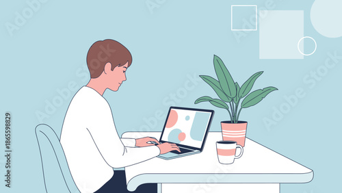 Man Working on Laptop at Desk.