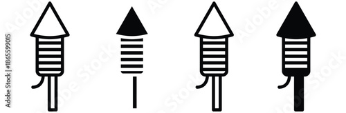 firework rockets in various styles,Flying firework rocket icon vector sign and symbol on trendy design for design and print.Firework Rocket Outline Icon. Firework Rocket Line Art Logo