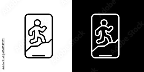 Man running out of cracked phone screen, representing escaping technology or digital detox concept