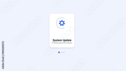 Minimal flat illustration of a mobile app screen showing system update with a settings gear icon. Suitable for software updates, system maintenance, configuration screens, onboarding flows, and modern