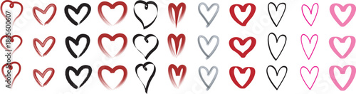 An assortment of colorful heart shapes in varying shades and outlines