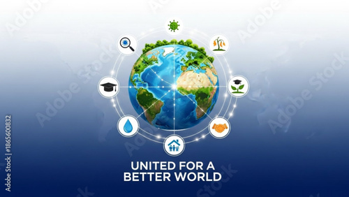 Global sustainability icons surrounding planet Earth representing environmental protection and a better world concept digital illustration for eco-friendly campaigns