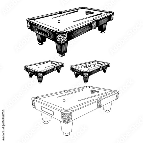 snooker table , snooker game silhouette of solid and thin linear pack