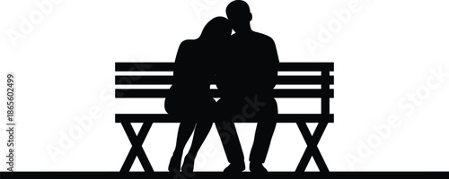 Romantic couple silhouette sitting on park bench expressing love intimacy affection peaceful relationship moment minimalist illustration background concept