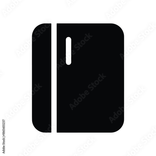 A sleek and minimalist black book or notebook icon, perfect for various digital designs, symbolizing knowledge, learning, and organized information