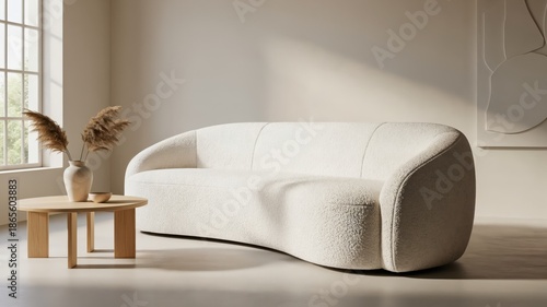 Modern Minimalist White Sofa and Coffee Table in Stylish Living Room Decor