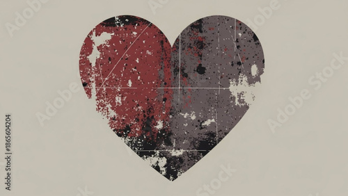 A distressed heart icon with a grungy texture and muted color palette
