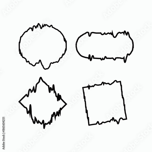 Abstract waveform frame set with circular, square, and geometric shapes, minimal sound wave border vector design