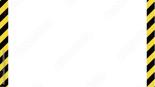 黄色と黒の警告色の斜めなストライプのフレーム。危険やエラーを警告する縞模様。左右にテープが貼られた飾り枠のベクター素材