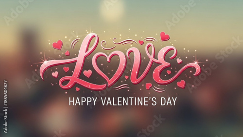 A vector graphic illustration of a Valentine's Day message with hearts and love text