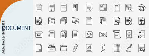 document and office file icons set, thin line vector style