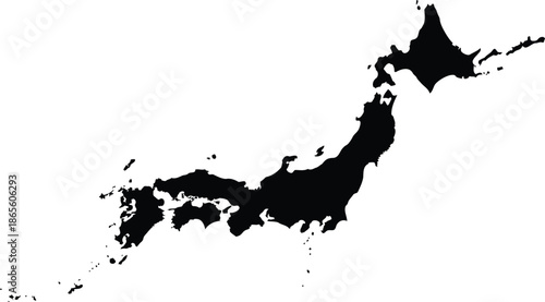 Map of Japan in black silhouette on white background