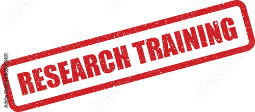 Authentic grunge style red rubber stamp with the message Research Training for educational materials