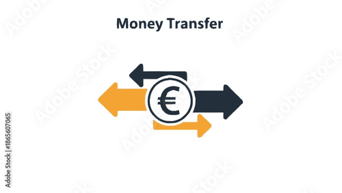 Euro currency symbol with arrows indicating money transfer and exchange.