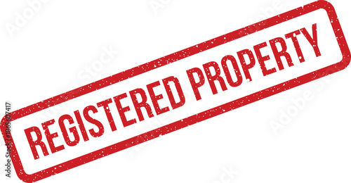 Distressed rectangular rubber stamp featuring prominent registered property text, ideal for real estate or legal ownership documents
