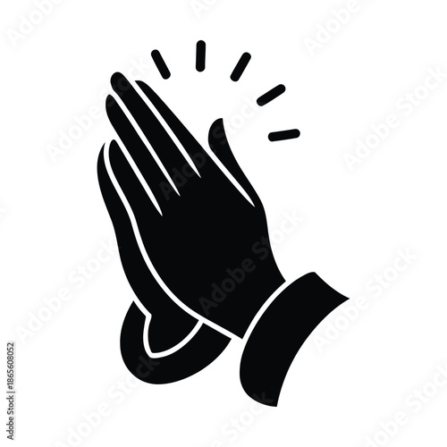 black hand praying with lines around  religious gesture, vector illustration