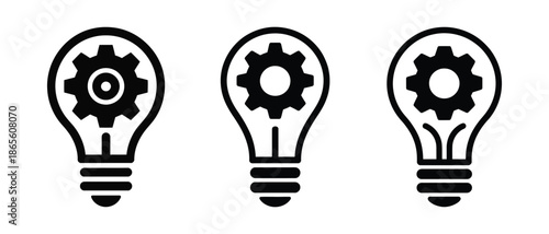 black light bulb icons with gear inside, vector illustration