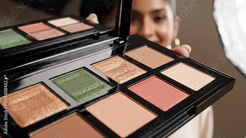 Makeup palette with blush eyeshadow and highlighter for AI generated video