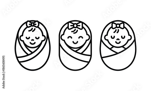 swaddled babies with bows on their heads, vector illustration