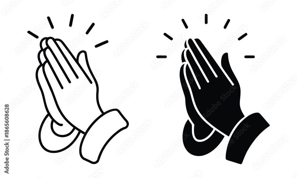 Obraz premium two praying hands in different styles, vector illustration