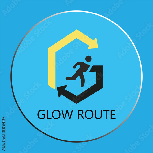Vector Logo Design of a Running Figure with Hexagonal Arrows and "Glow Route" Text