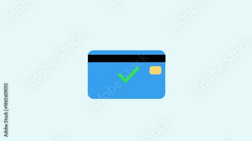 Minimal flat illustration of a credit card with a large success checkmark. Suitable for payment confirmation, approved transactions, secure checkout, fintech apps, and modern UI or UX design concepts.