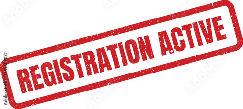 Distressed rectangular stamp with REGISTRATION ACTIVE text, indicating current availability for enrollment or signup