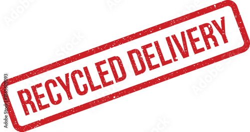 Distressed recycled delivery rectangular rubber stamp with textured effect, suitable for sustainable logistics branding