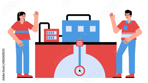 Flat vector illustration of deep geothermal energy providing zero carbon heat for industrial applications
