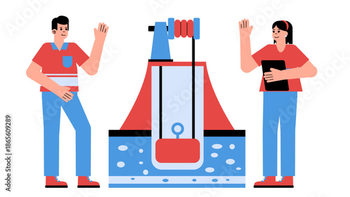 Flat vector illustration of gravity based energy storage using a mountain mine shaft for renewable power storage