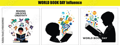 World Book Day inspiration with children reading and fantasy elements books imagination