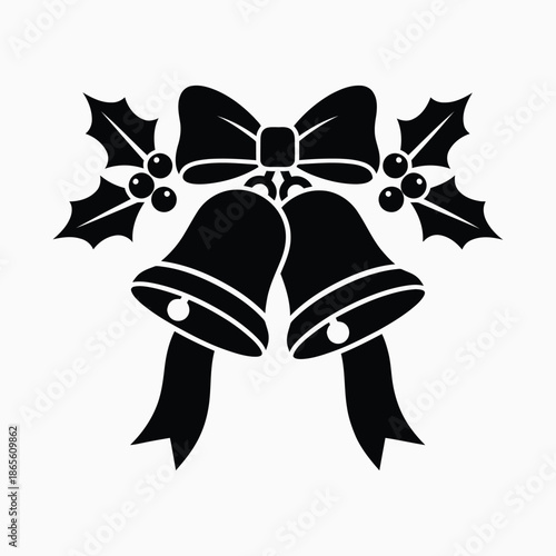 Christmas bells with holly vector silhouette