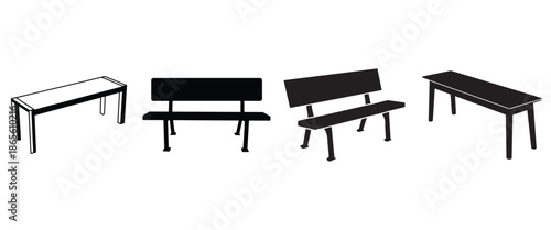 Minimal Flat Bench and Table Icons Set Continuous One Line Vector Illustration Isolated
