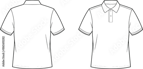 Cad drawing flat vector illustration, short-sleeve polo shirt design, button placket fashion sketch,