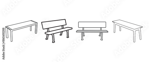 Minimal Flat Bench and Table Icons Set Continuous One Line Vector Illustration Isolated