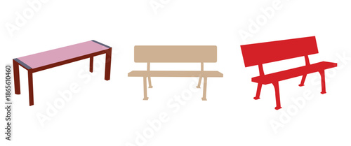 Minimal Flat Bench and Table Icons Set Continuous One Line Vector Illustration Isolated