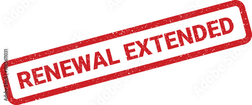 Distressed red rubber stamp featuring renewal extended message for official agreement updates