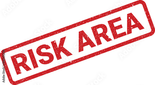 Distressed red rubber stamp impression with the capitalized phrase RISK AREA for caution and safety messaging