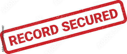 Distressed red rubber stamp with RECORD SECURED text, indicating successfully protected information or document status